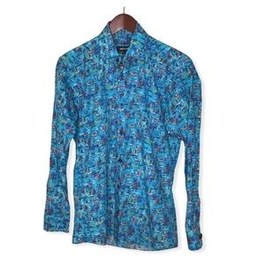 Jared Lang Blue Sail Boat Button Up Shirt.